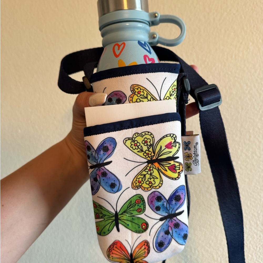 Brighton Garden Wings Water Bottle, Holder & Cell Phone Pouch- butterflies